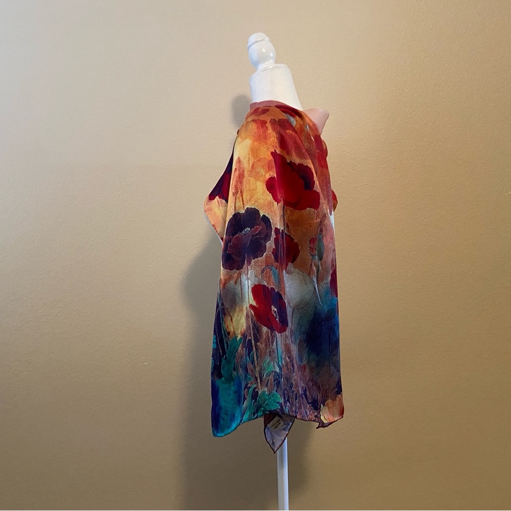 New Handmade 100% Silk Vibrant Floral Scarf Wrap - Picture 10 of 10